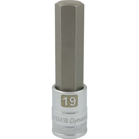Dynamic Tools 1/2" Drive Metric Hex Head, 19mm Long Bit, Chrome Finish Socket D013419